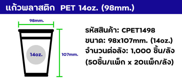 แก้วพลาสติก pet 14oz